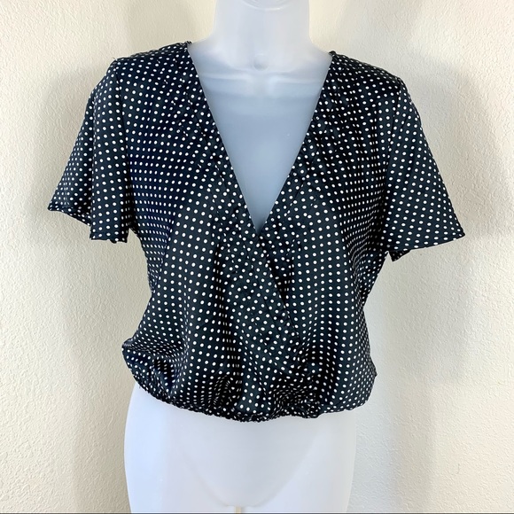 Urban Outfitters Tops - URBAN OUTFITTERS Top Black Polka Dot Wrap Crop NEW